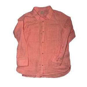 L.L.Bean Cloud Gauze Shirt Medium Pink Cotton Button Front Top